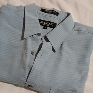 Brandini men's medium short sleeve button-up seersucker pale blue faux cuff